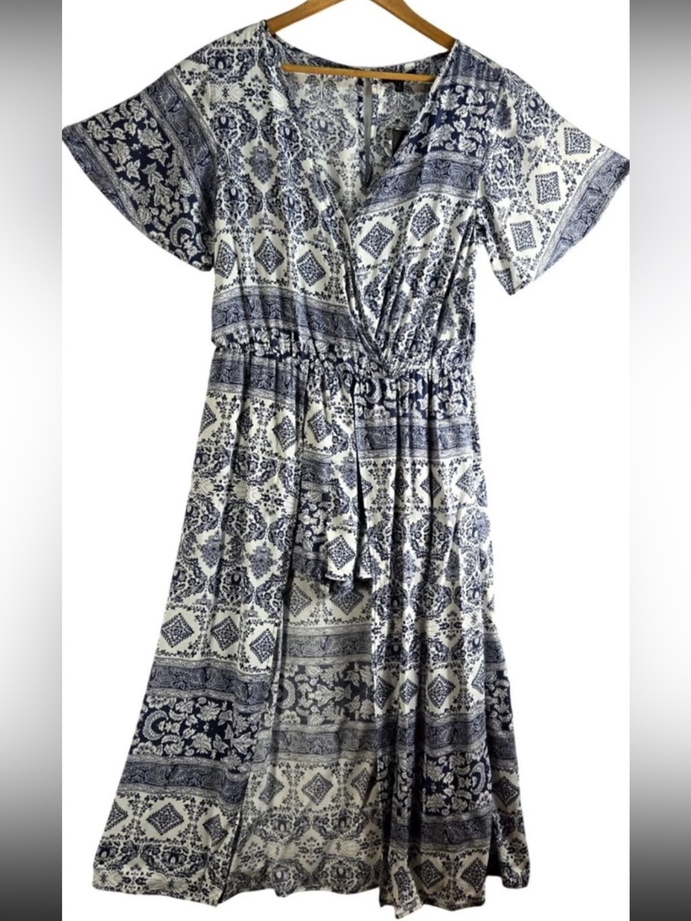 True Destiny White & Navy Paisley Overlay Romper - Picture 8 of 15